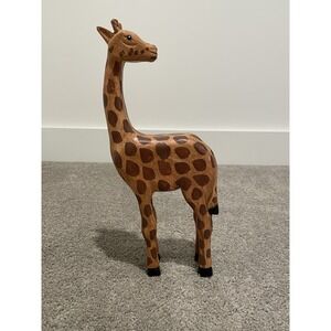 Vintage‎ Hand Carved Wooden Giraffe 16" Tall Figurine